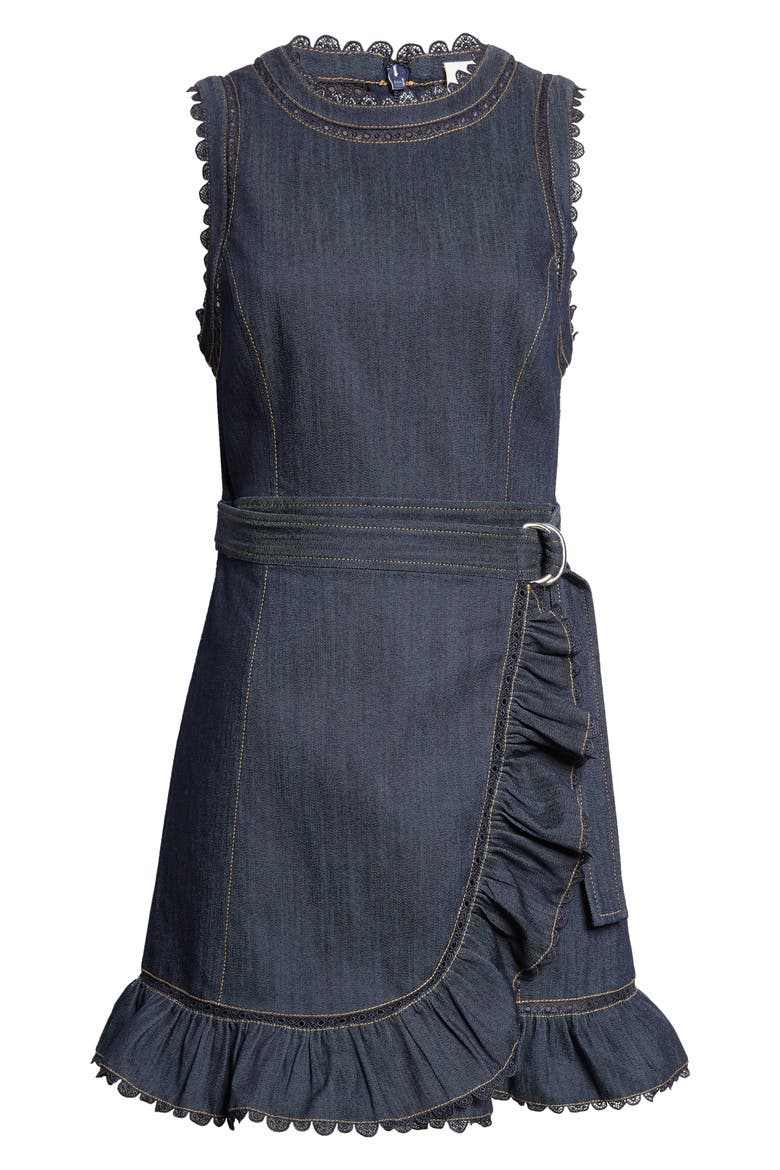 Guipure Lace Trim Mahlia Apron Dress, Alternate, color, INDIGO