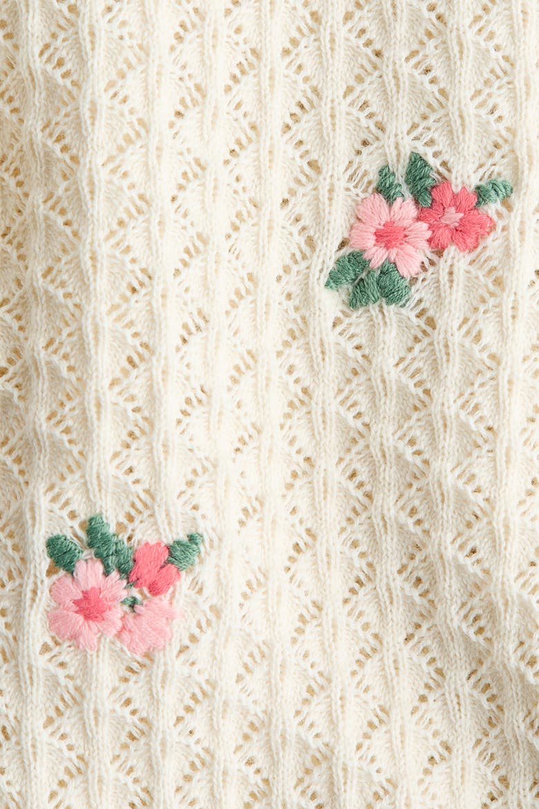 Pointelle-knit Cardigan, Alternate, color, Light beige/flowers