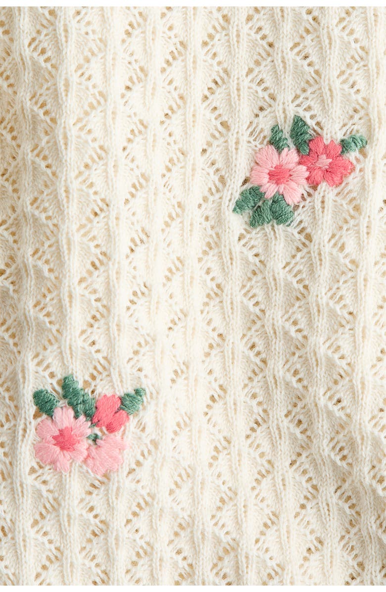 H&M Pointelle-knit Cardigan, Alternate, color, Light Beige/Flowers