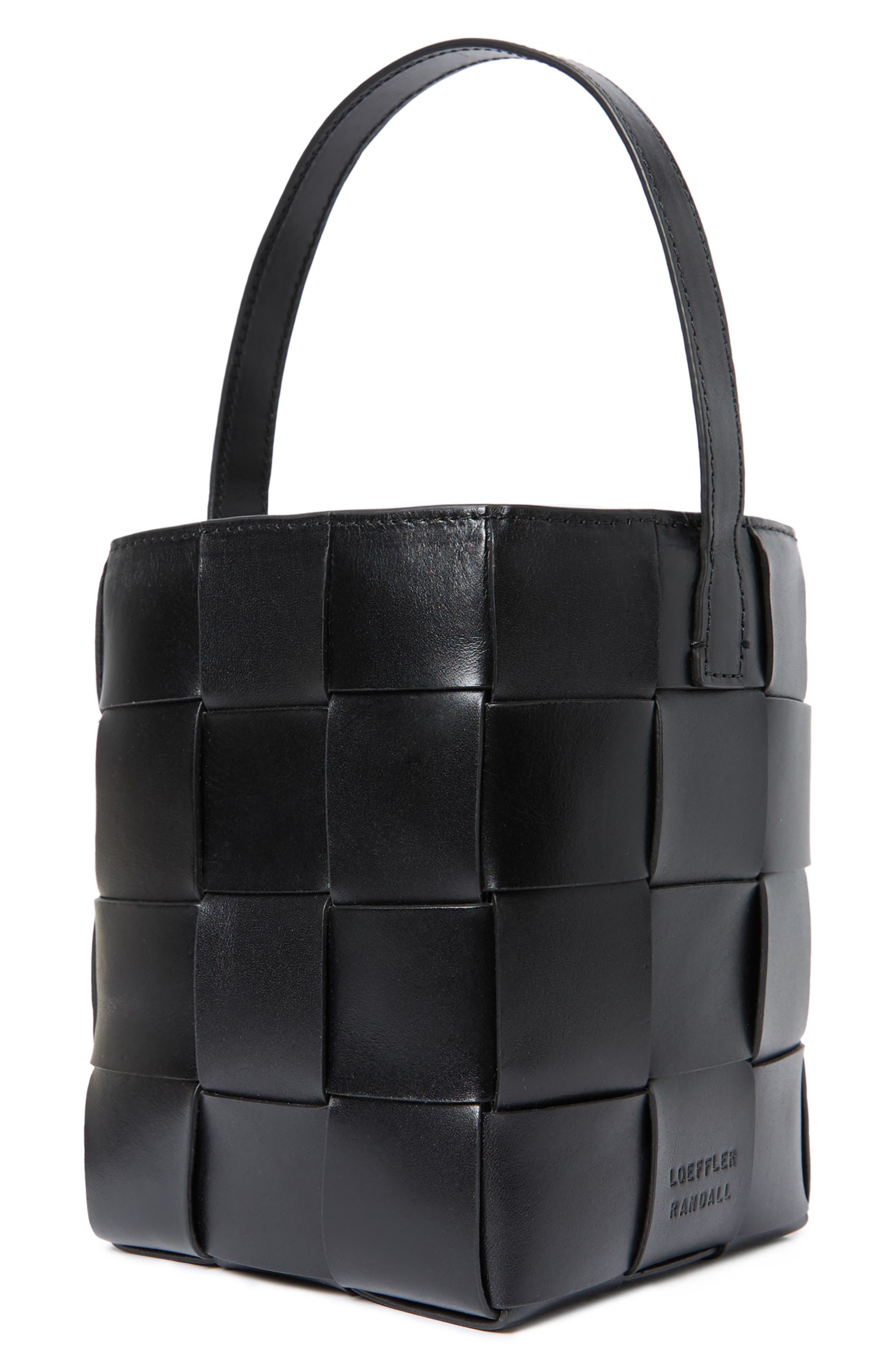 Loeffler Randall Laith Woven Leather Bucket Bag, Alternate, color, Black