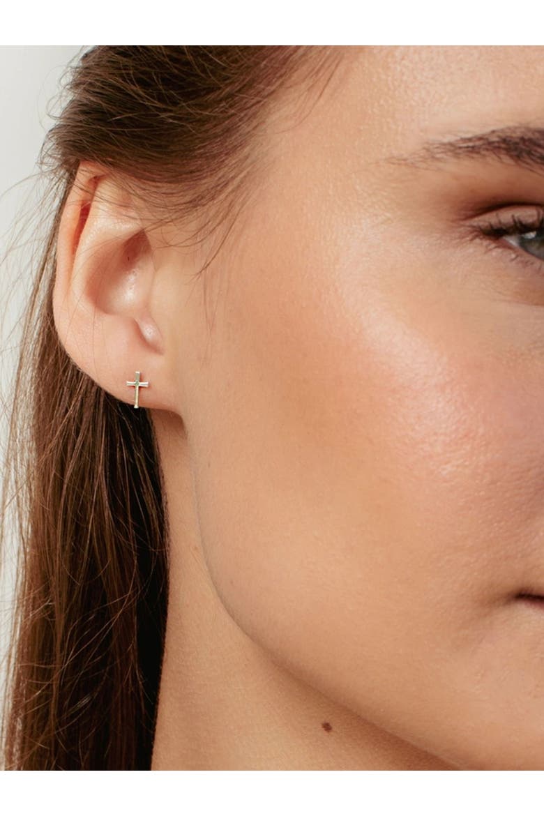 Cross Mini Stud Earring, Alternate, color, Sterling Silver