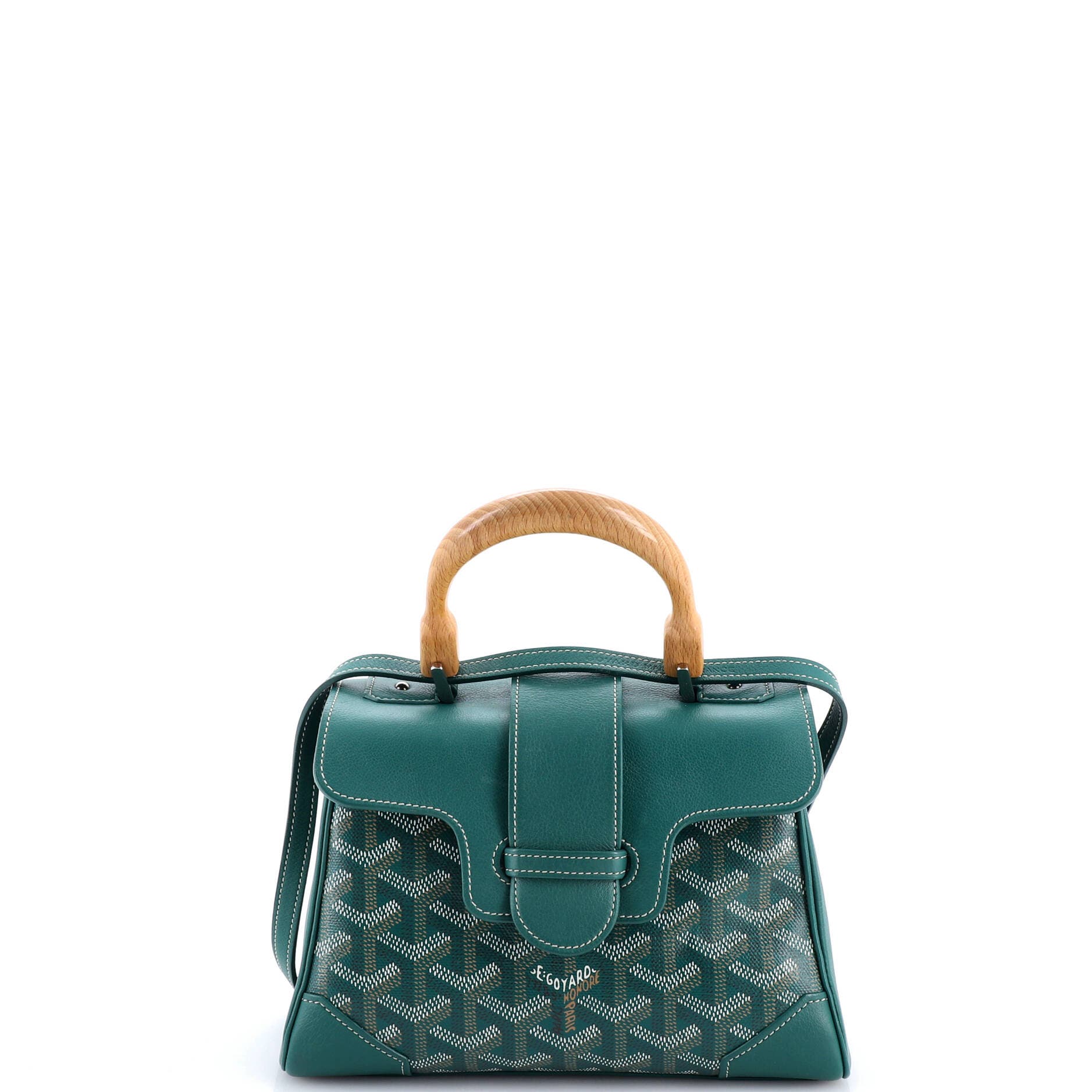 Pre-Owned Goyard Saigon Top Handle Bag Coated Canvas with Leather Mini, Main, color, Green