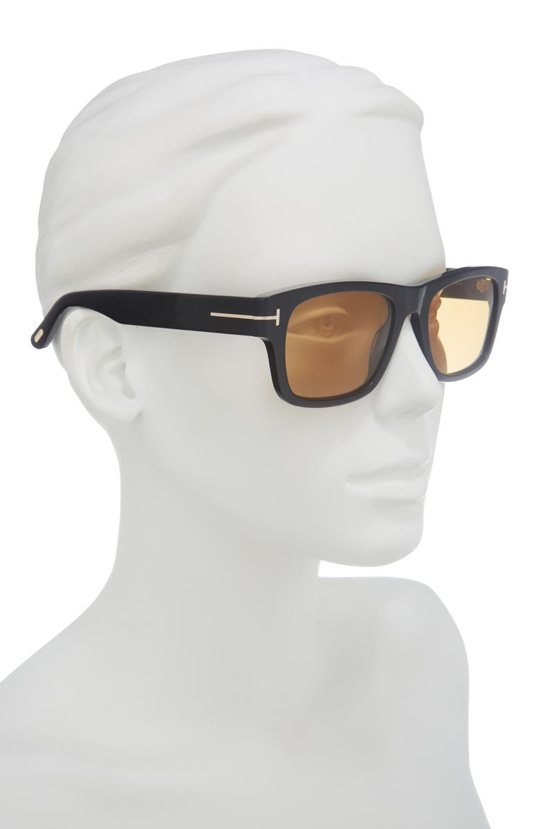 TOM FORD Smith-02 55mm Rectangular Sunglasses, Alternate, color, Shiny Black / Vicuna Lens