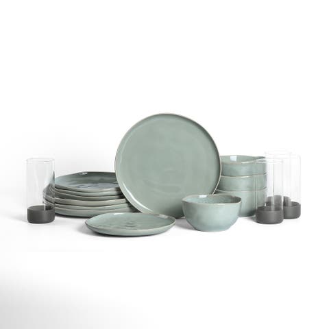 Mirella Stoneware 16-Piece Dinnerware Set with Glasses