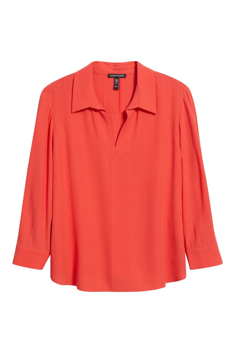 Split Neck Silk Georgette Top, Alternate, color, WATERMELON