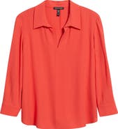 Eileen Fisher Split Neck Silk Georgette Top