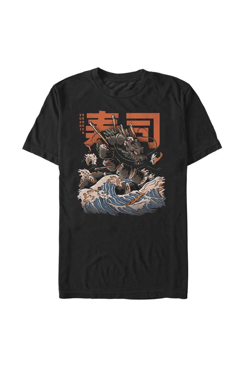 Men's Lost Gods Sushi Dragon Ocean Wave  Graphic T-Shirt, Main, color, Black
