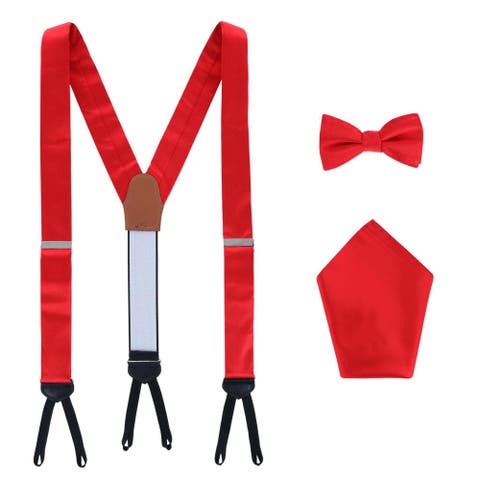 Sutton Solid Color Silk Brace Bow Tie & Pocket Square Combo