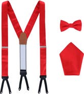 Trafalgar Sutton Solid Color Silk Brace Bow Tie & Pocket Square Combo