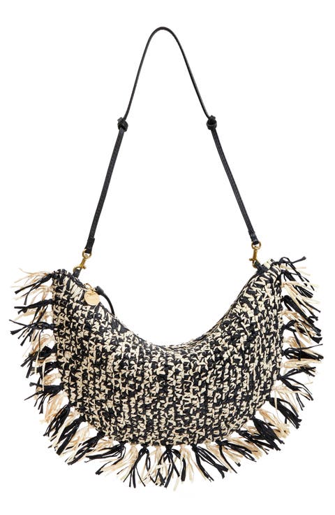 Lune Fringed Raffia Shoulder Bag