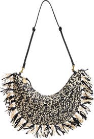 Clare V. Lune Fringed Raffia Shoulder Bag