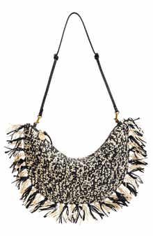 Clare V. Lune Fringed Raffia Shoulder Bag