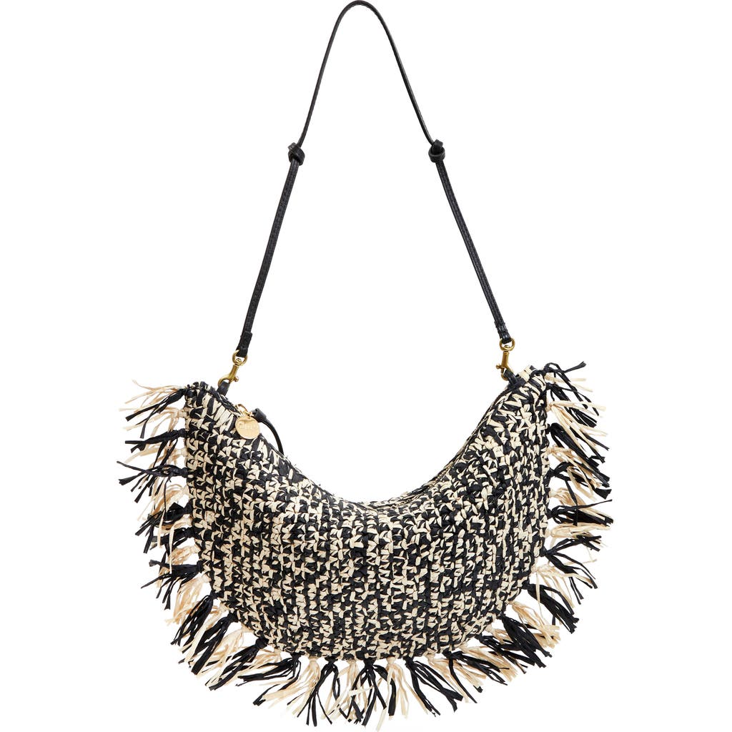 Clare V . Lune Fringed Raffia Shoulder Bag In Multi