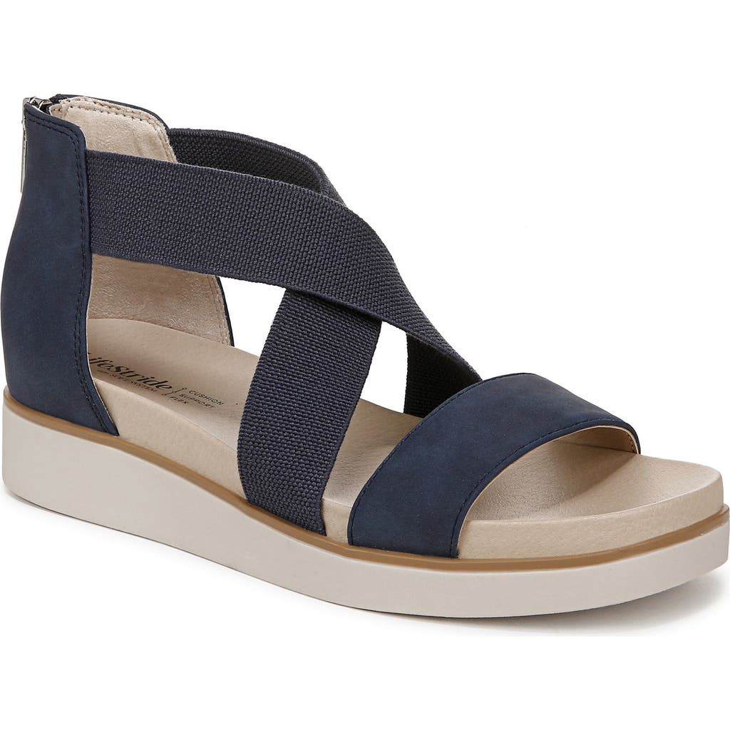 Lifestride Plush Womens Canvas Slingback Flat Sandals In Navy