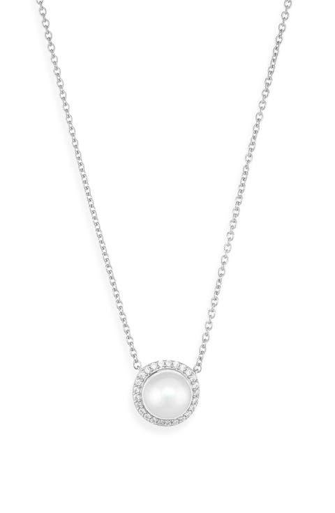 7.5-8mm Cultured Pearl Halo Pendant Necklace