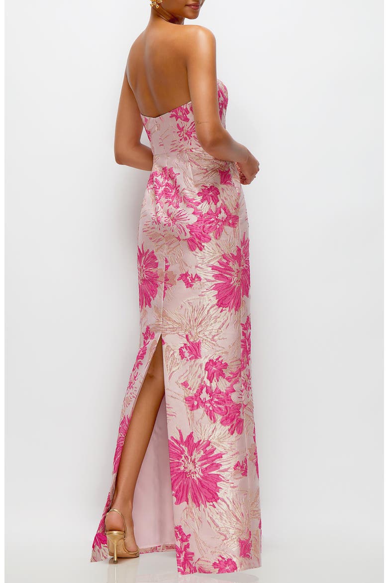 Metallic Floral Jacquard Strapless Column Gown, Alternate, color, PINK MULTI