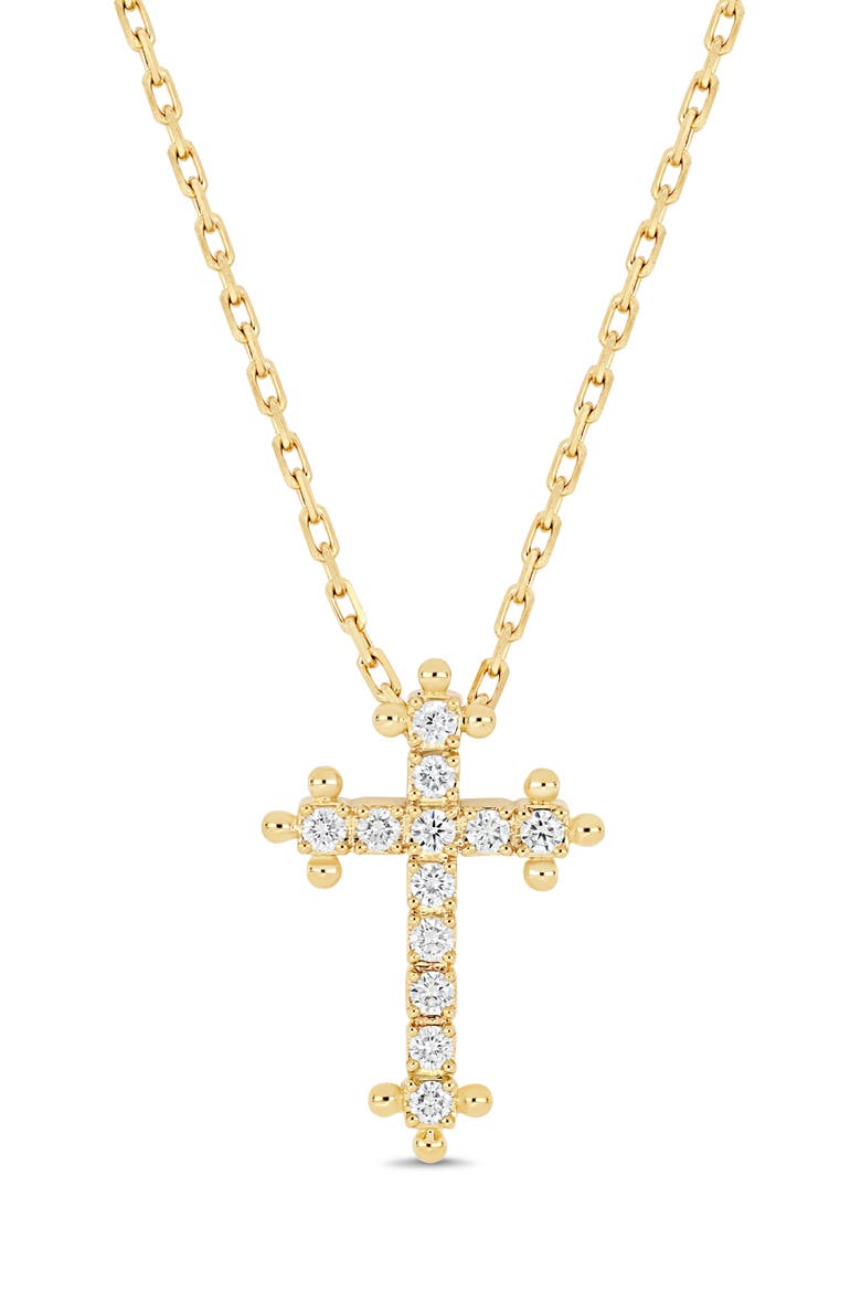 18K Florentine Natural Diamond Cross Pendant Necklace, Main, color, 18K YELLOW GOLD/ DIAMOND