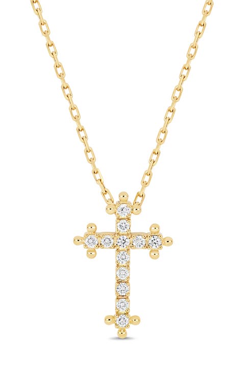 18K Florentine Natural Diamond Cross Pendant Necklace