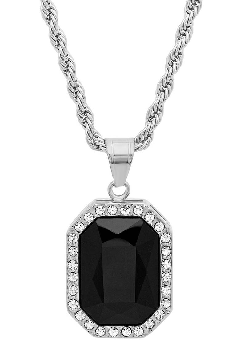 Simulated Onyx Pendant Necklace, Main, color, SILVER