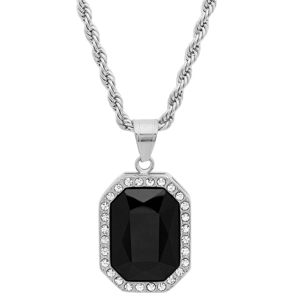 Steeltime Simulated Onyx Pendant Necklace In Silver