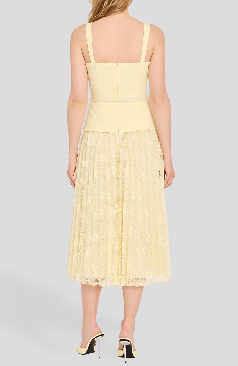 Tahari ASL Mixed Media Belted Bouclé & Lace Midi Dress, Alternate, color, Buttercup
