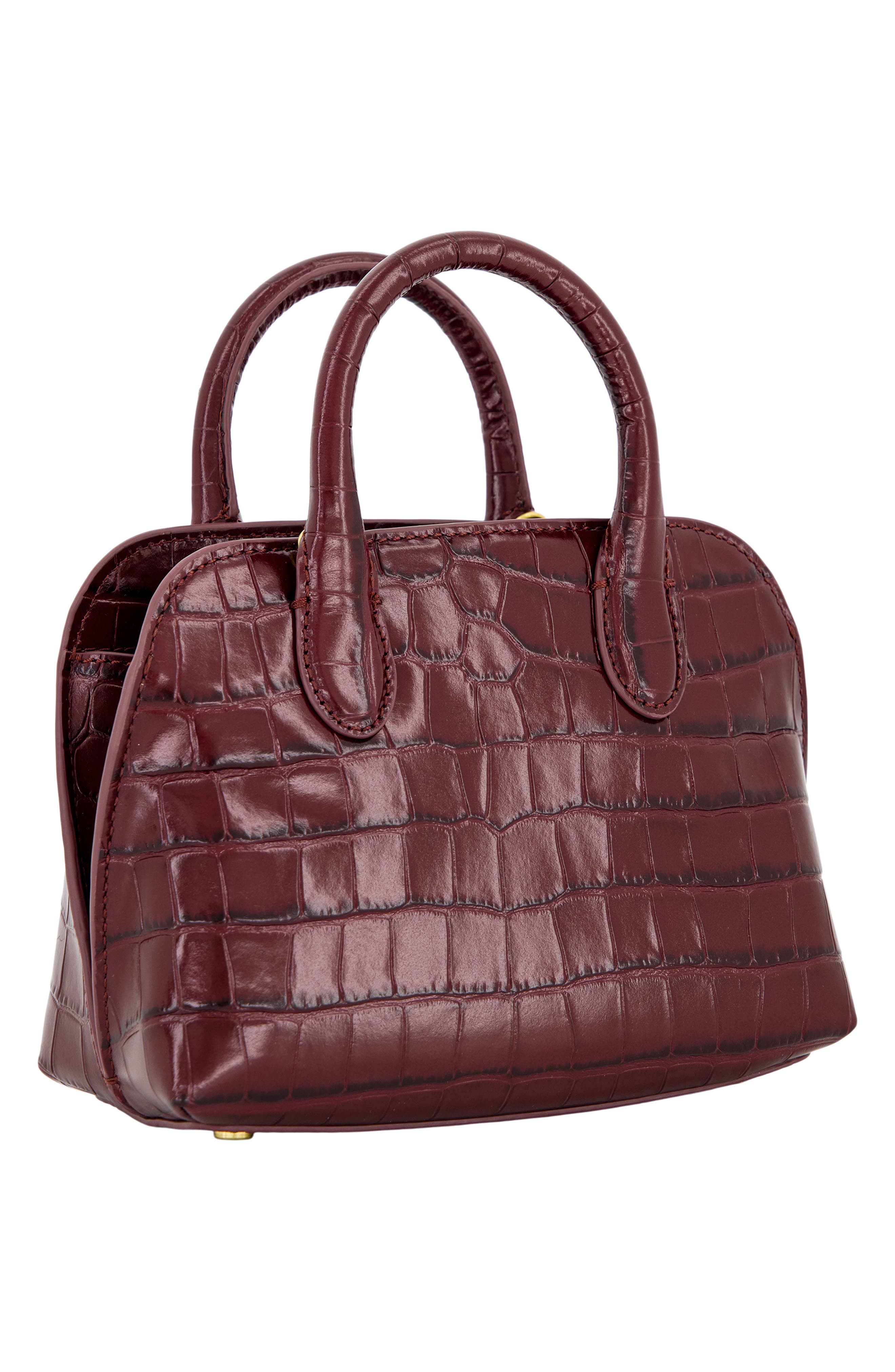 Vince Mini Delphine Croc Embossed Leather Top Handle Bag, Alternate, color, Bordeaux