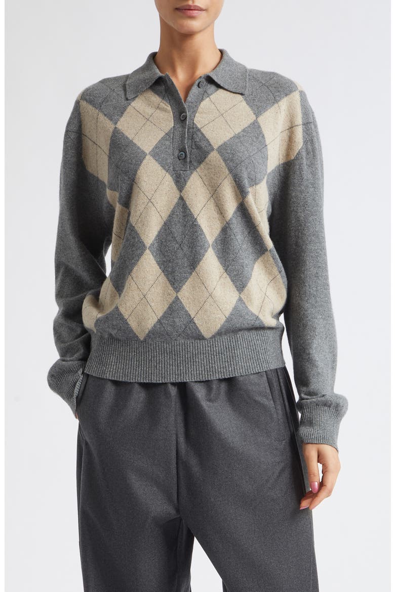 Argyle Plaid Mouliné Polo Sweater, Main, color, GREY / OAT CHECK