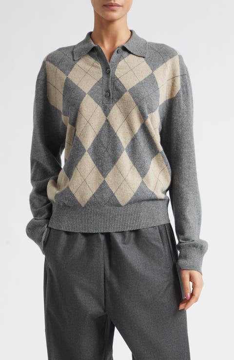 Argyle Plaid Mouliné Polo Sweater