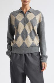 Róhe Argyle Plaid Mouliné Polo Sweater