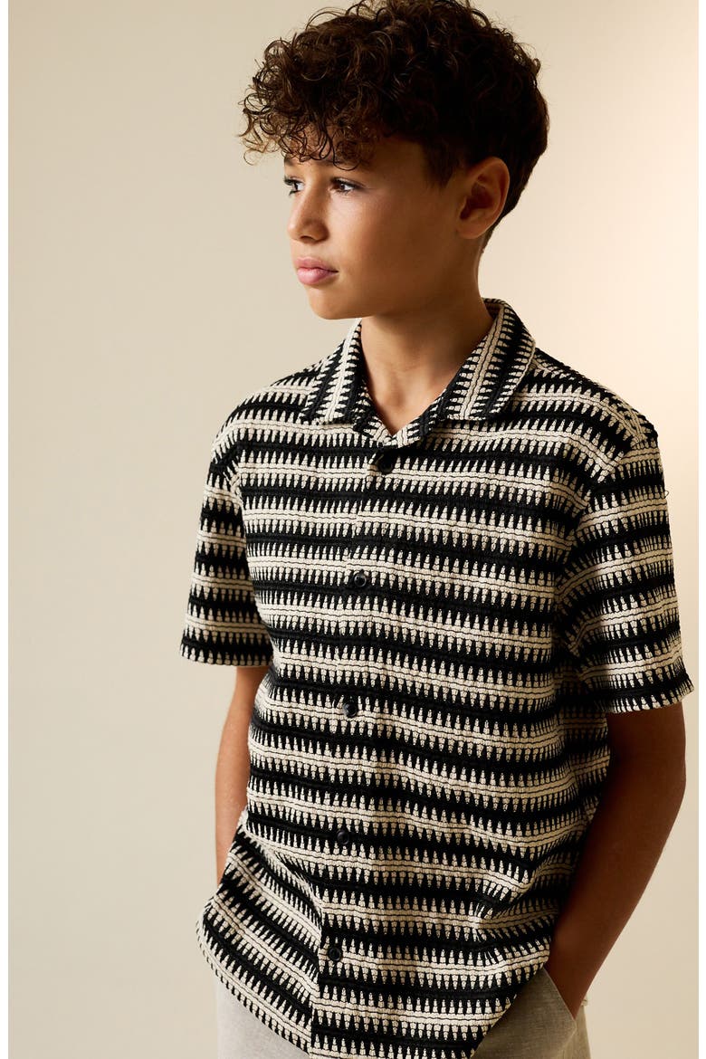 Kids' Stripe Button-Up Shirt, Alternate, color, BLACK