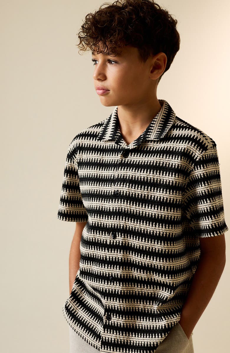 NEXT Kids' Stripe Button-Up Shirt, Alternate, color, Black