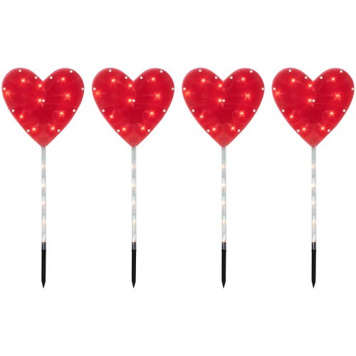 Northlight Heart Valentine's Day Pathway Marker Lawn Stakes Clear Lights Set, 4 Piece In Red