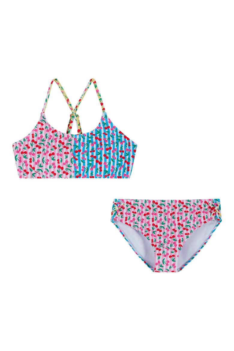 Kids' Cherry Stripe Two-Piece Swimsuit, Main, color, PINK CHERRY
