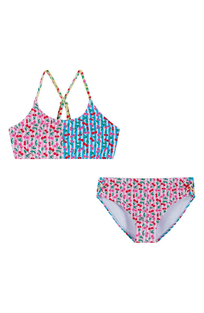 Andy & Evan Kids' Cherry Stripe Two-Piece Swimsuit, Main, color, Pink Cherry
