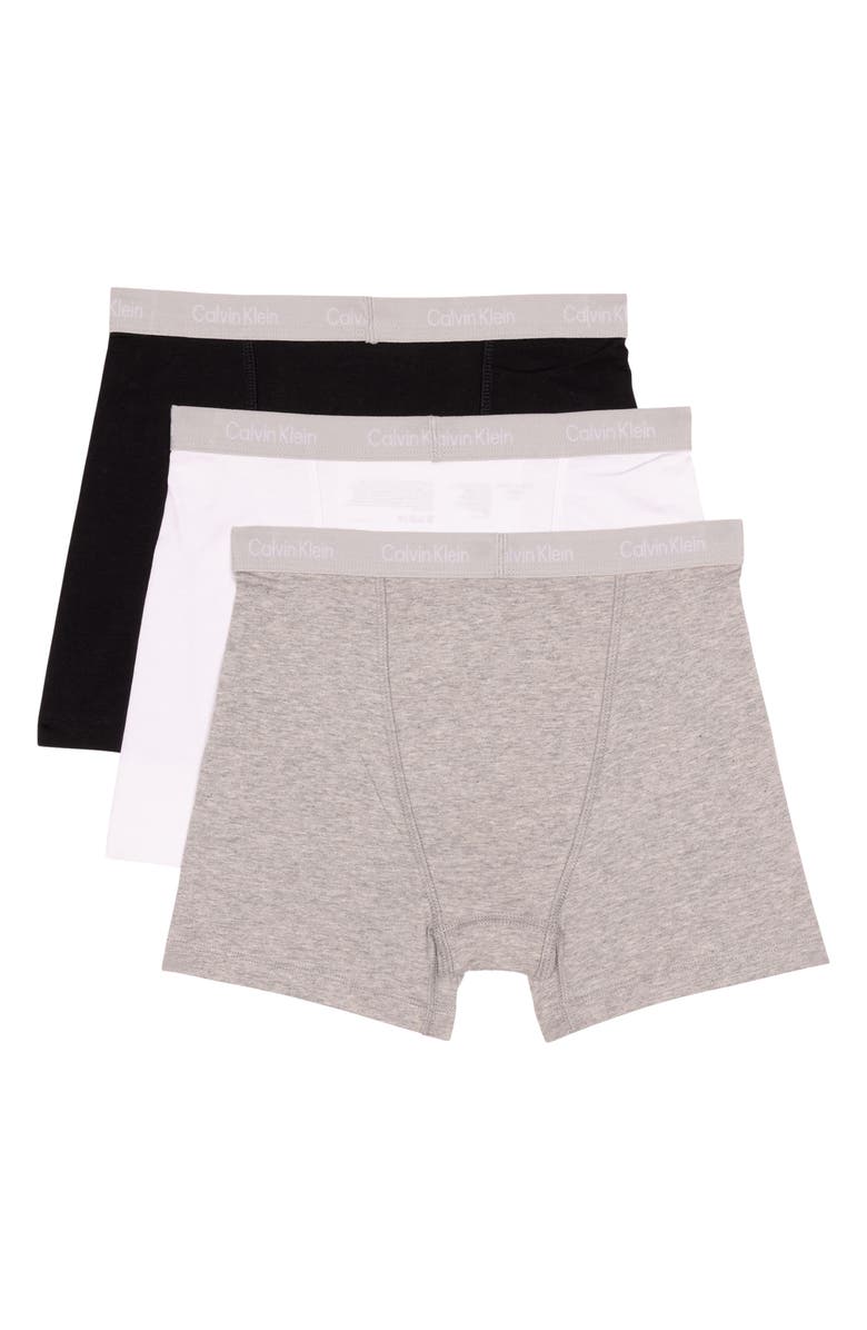 Calvin Klein Kids' Assorted 3-Pack Stretch Cotton Boxer Briefs, Alternate, color, White/ Heather Grey/ Black