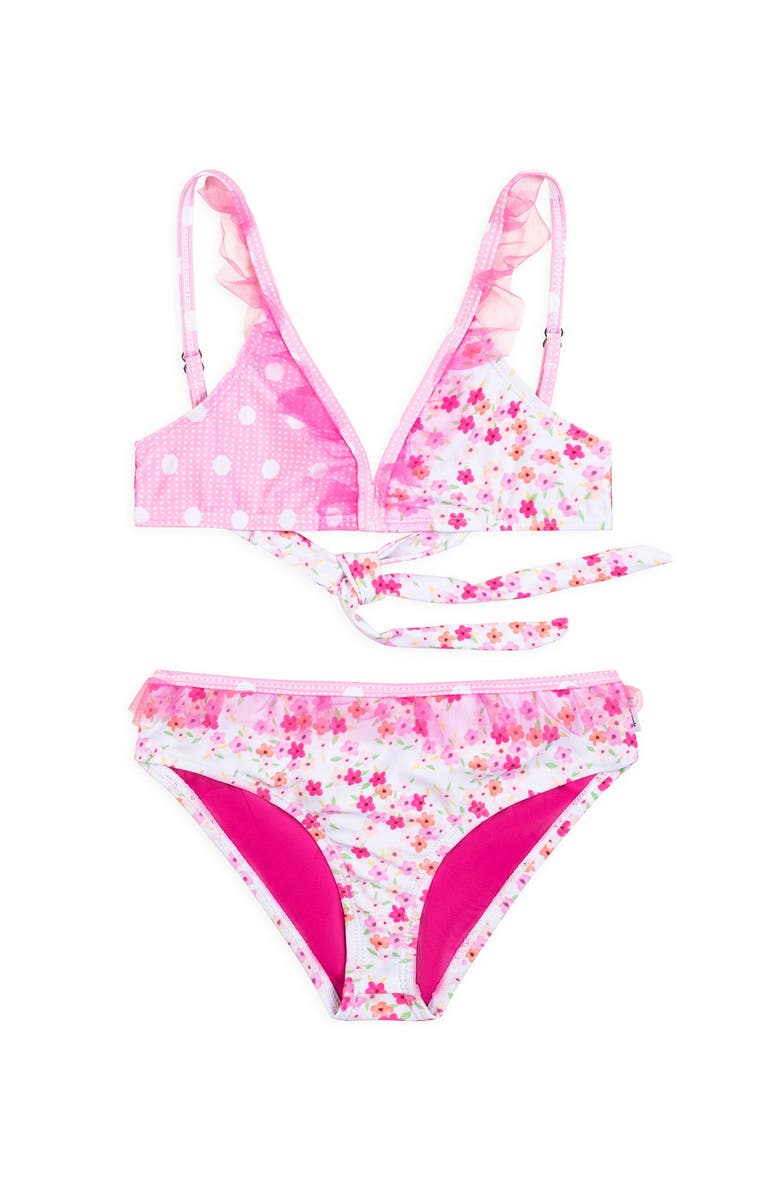 Limeapple Floral Ruffle Bikini Swimsuit, Alternate, color, Pink
