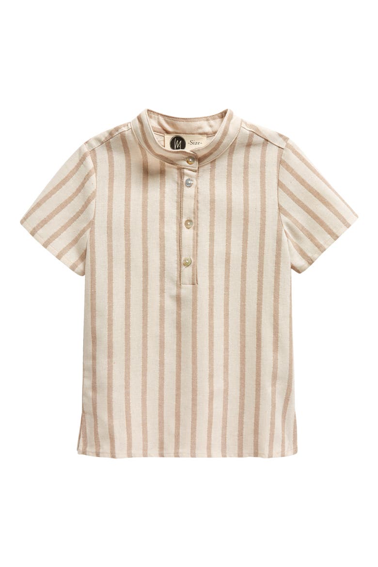 Kids' Stripe Stretch Cotton Band Collar Henley, Main, color, SAND