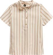 Manière Kids' Stripe Stretch Cotton Band Collar Henley