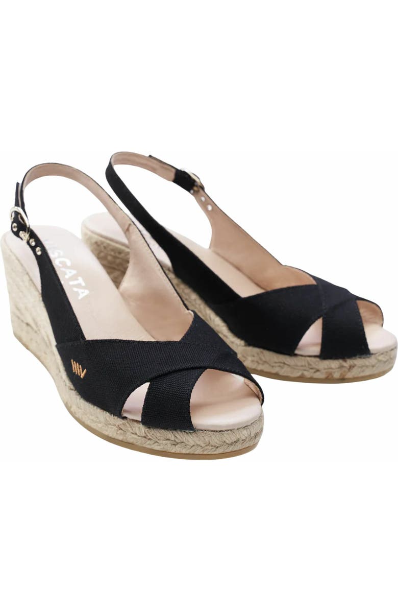VISCATA Llansa Premium Fabrics Canvas Espadrille Sandal Wedges, Alternate, color, Black
