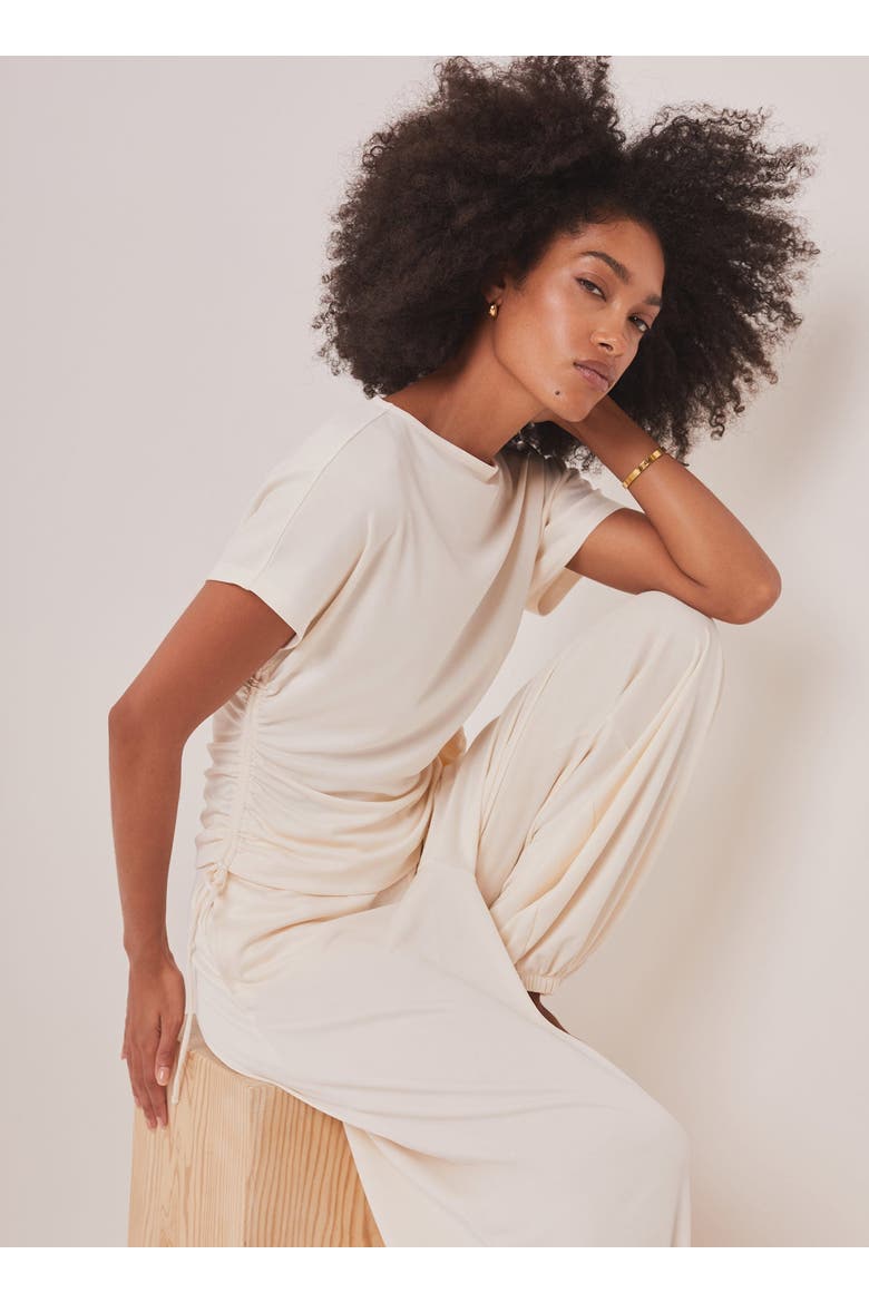 Jersey Ruched Tie Detail Top, Alternate, color, Ivory