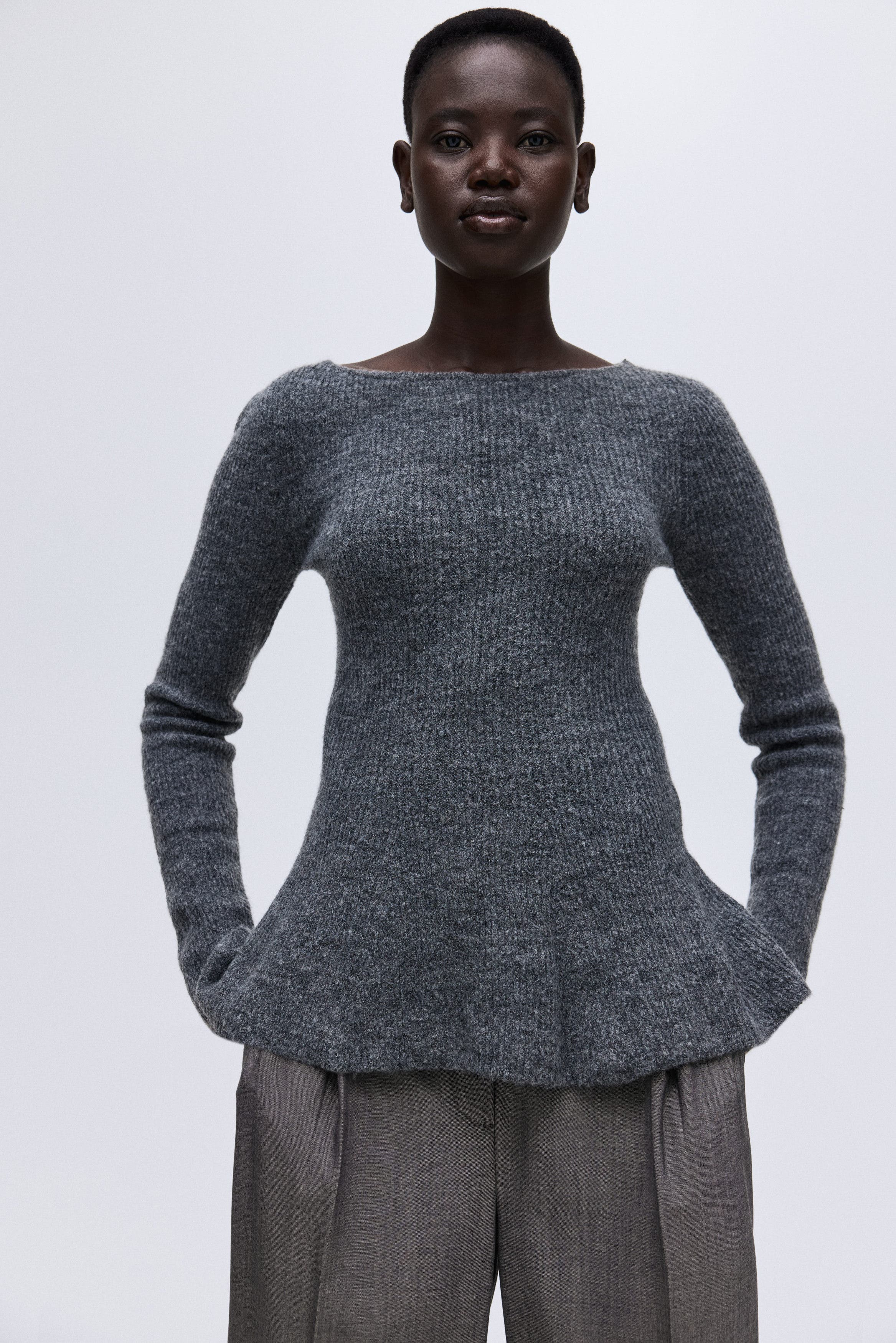 Rib-knit Peplum Top - image 2
