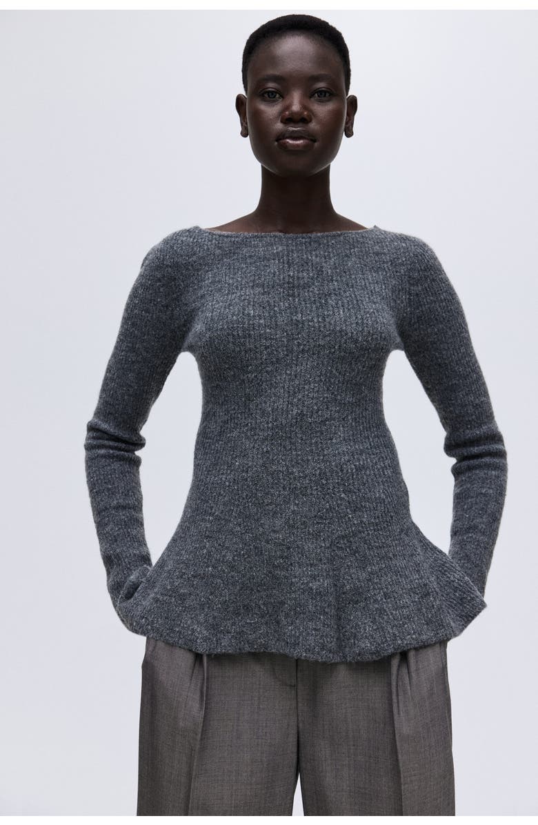 H&M Rib-knit Peplum Top, Alternate, color, Dark Gray
