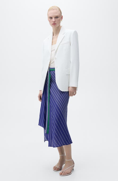 Mango Stripe Belted Asymmetric Midi Skirt