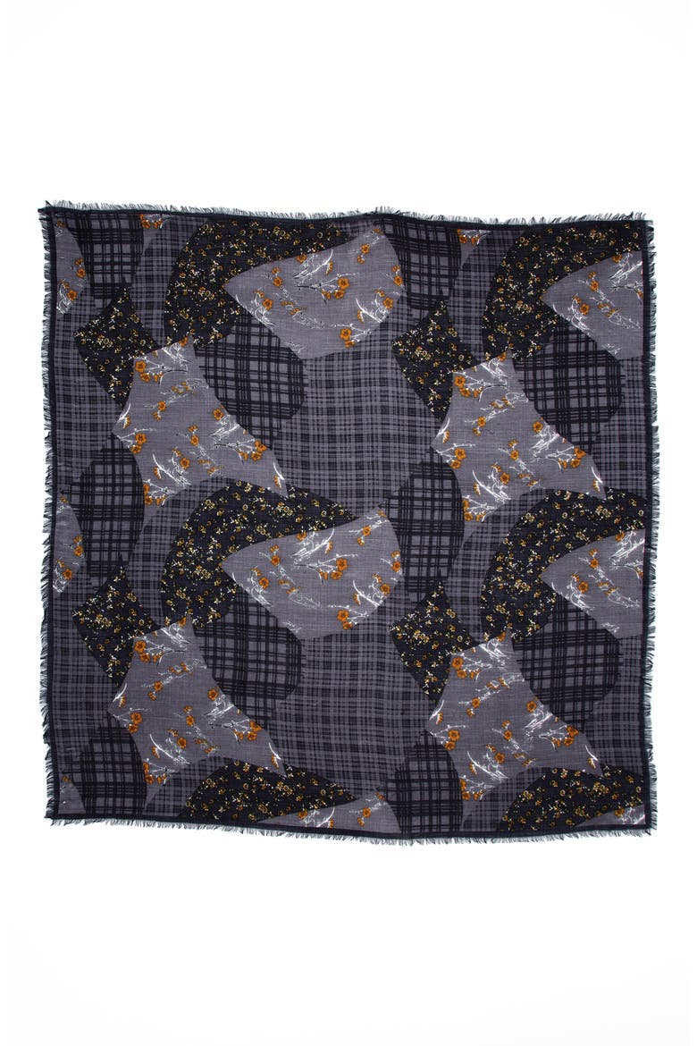 Print Wool Scarf, Alternate, color, BLUE FLORAL MIX PRINT
