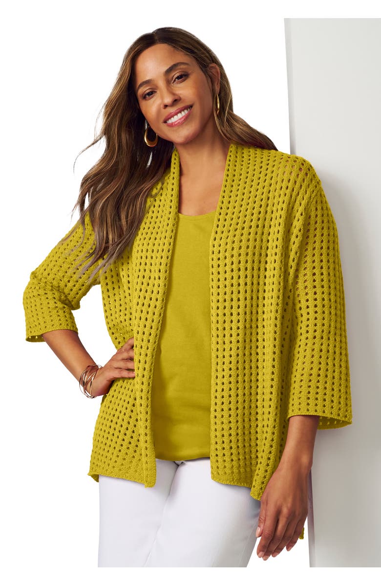 Jessica London Crochet Cardigan, Main, color, Golden Citrus