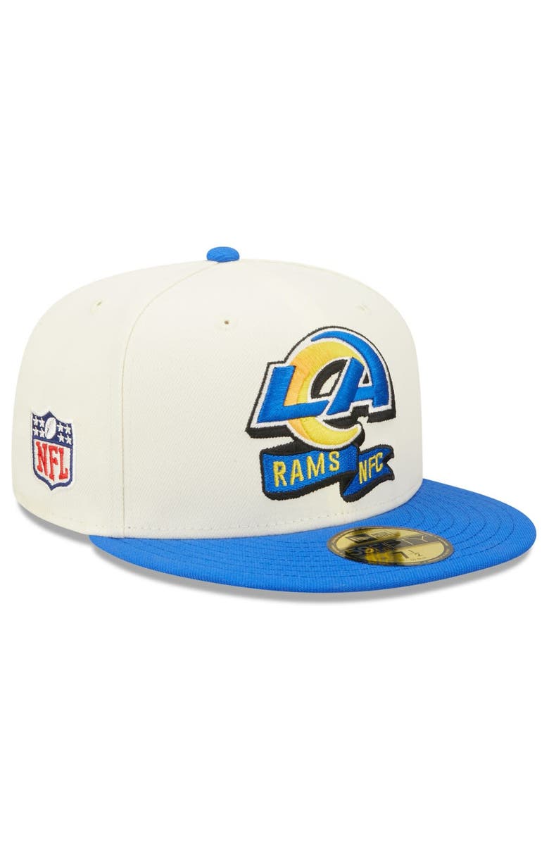 New Era Men's New Era Cream/Royal Los Angeles Rams 2022 Sideline 59FIFTY Fitted Hat, Main, color, Cream