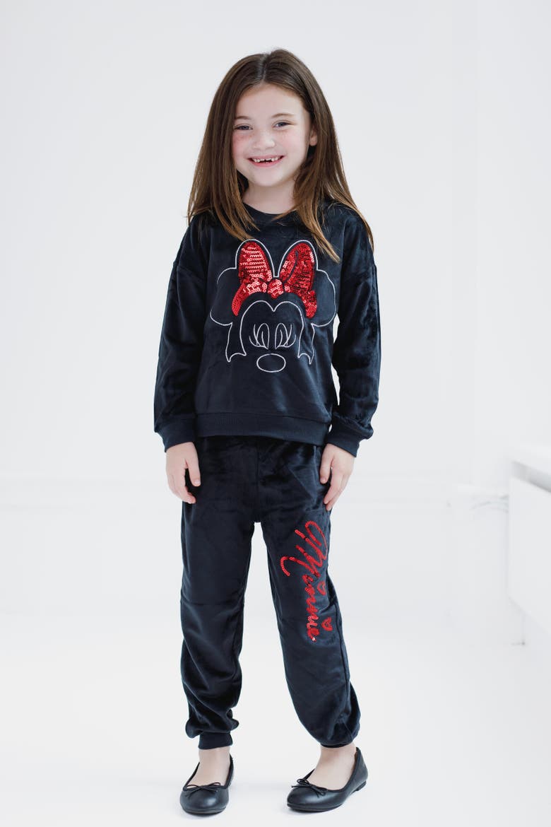Minnie Mouse Velour Sweatshirt & Pants Set, Alternate, color, Black