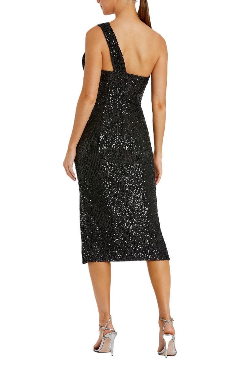 Mac Duggal Sequined One Shoulder Front Bow Dress, Alternate, color, Black