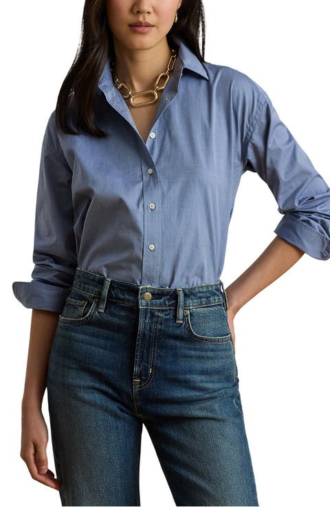 Cotton End-on-End Button-Up Shirt