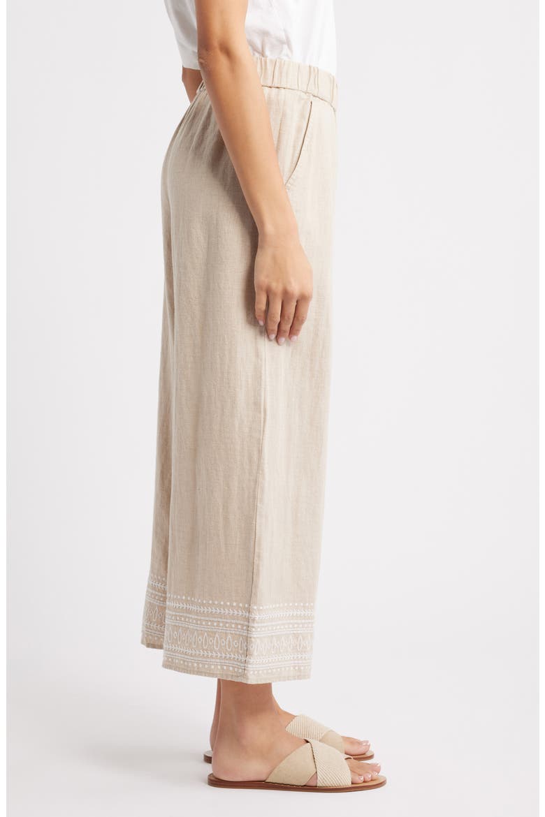 Two Palms Embroidered Wide Leg Linen Pants, Alternate, color, NATURAL LINEN